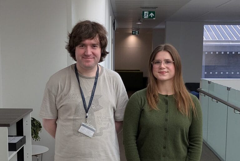 Ben Livesey (left) and Tesni Walsh (right); members of the Marsh group at the Institute of Genetics and Cancer, University of Edinburgh.